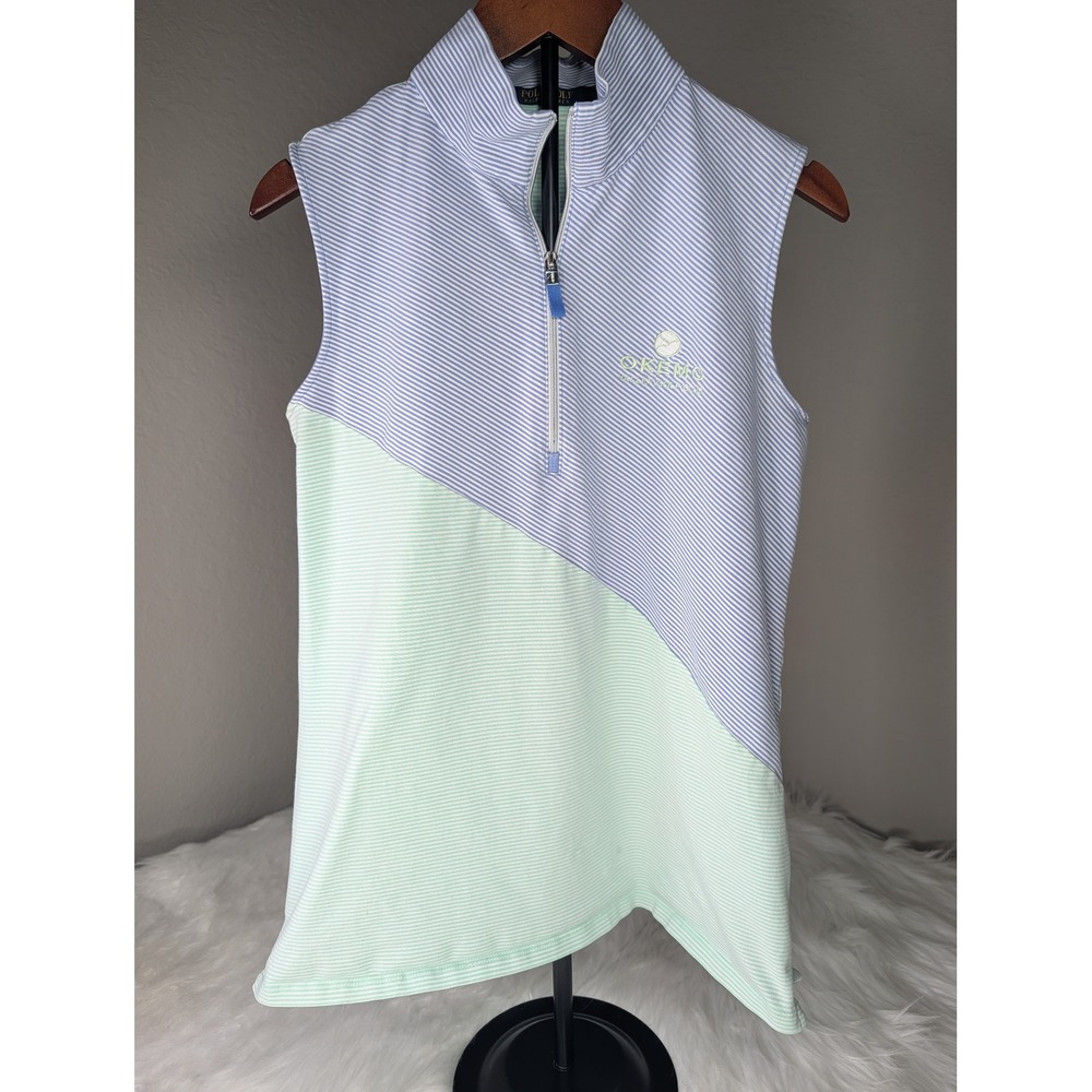Polo Golf Ralph Lauren Shirt Womens M Blue Green Striped Zip Okemo Valley Club